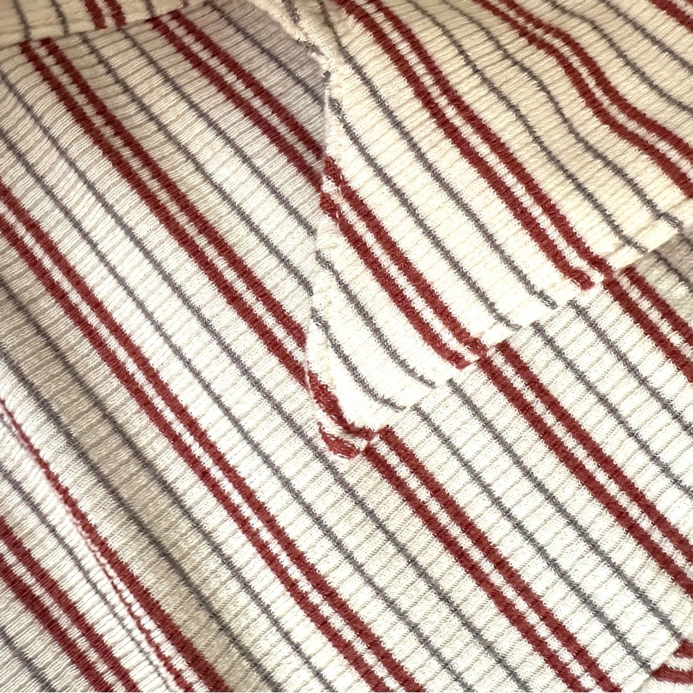 BDG Taylor Polo Top Ivory Red Gray Stripe Long Sleeve Cropped Ribbed XL - Picture 6 of 10
